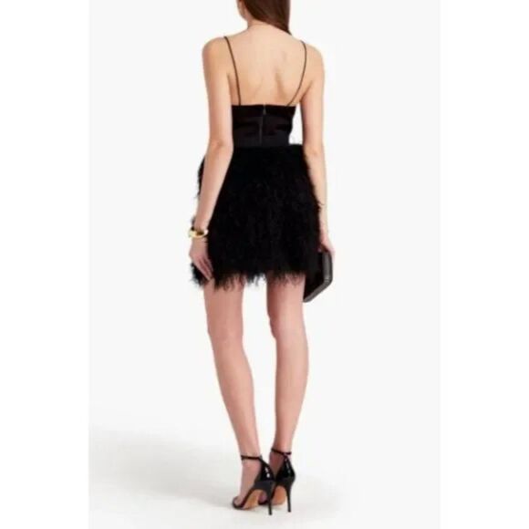Alice + Olivia Black Milany Spaghetti Strap Ostrich Feather Party Dress - Picture 3 of 13